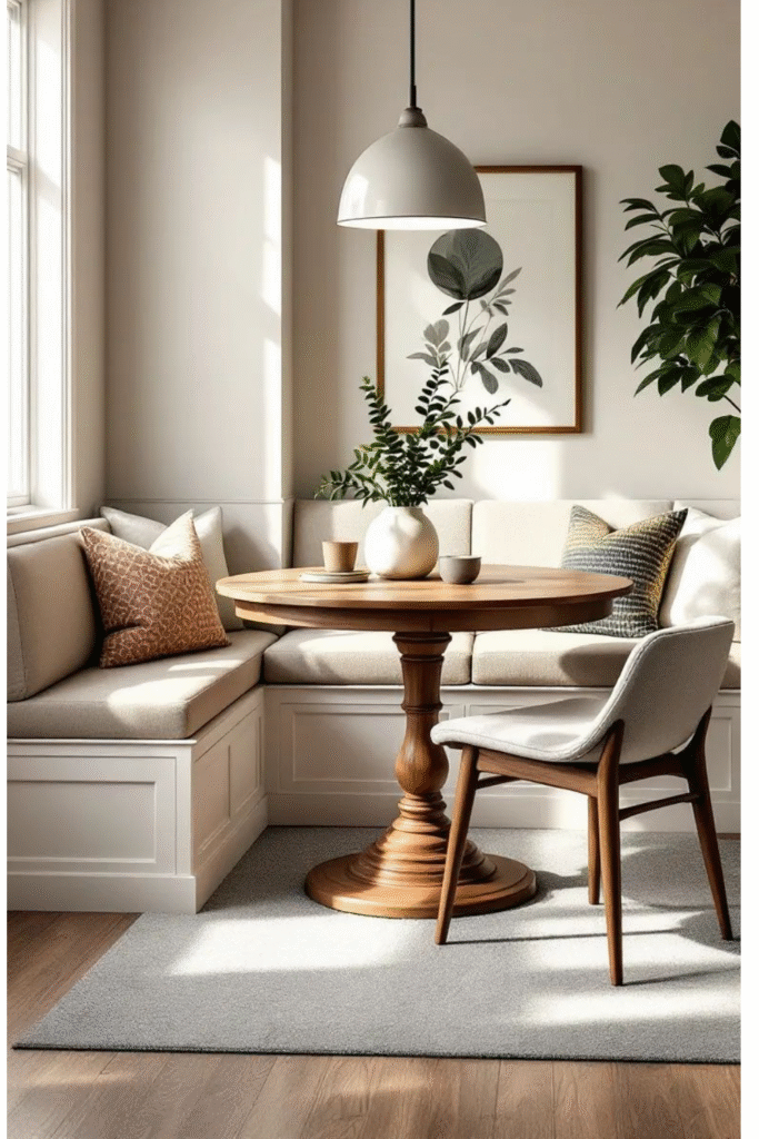 banquette dining seating in a corner dining nook